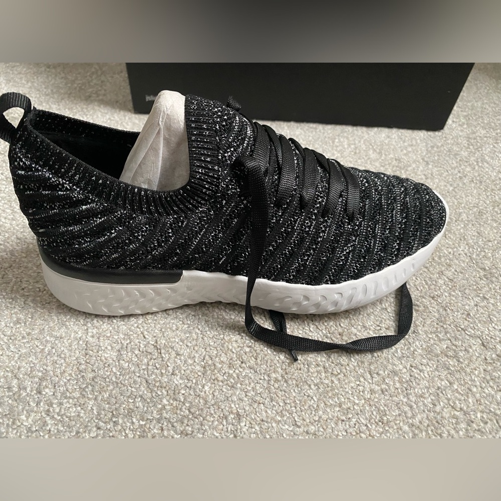 J Slides Black and White Knit Sneakers